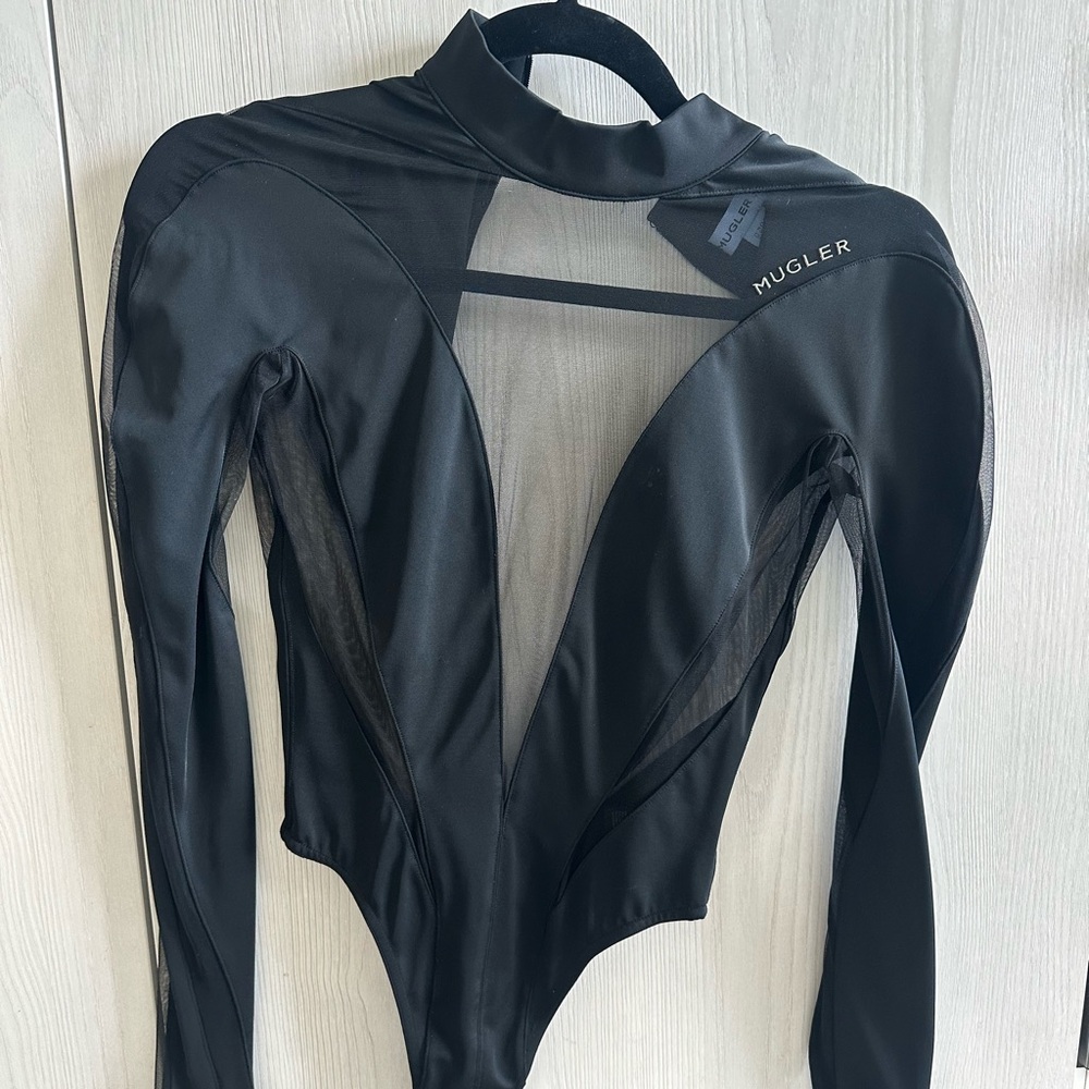Mugler H&Mugler Spiral Black Mesh body suit